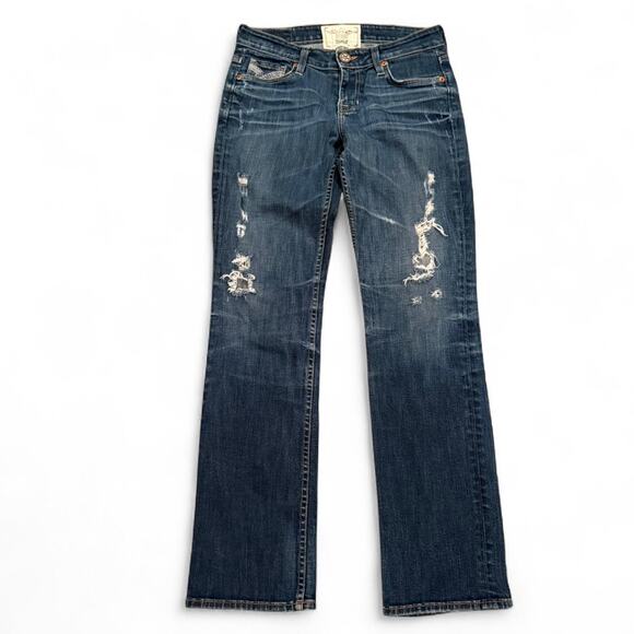 Big Star Womens Sz.26R Blue Denim Nina Low Rise Straight Distressed Cowgirl Jean - Picture 3 of 7